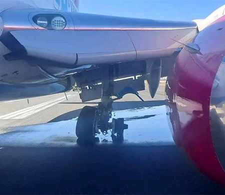 Kalkış sırasında yolcu uçağının iniş takımları kırıldı