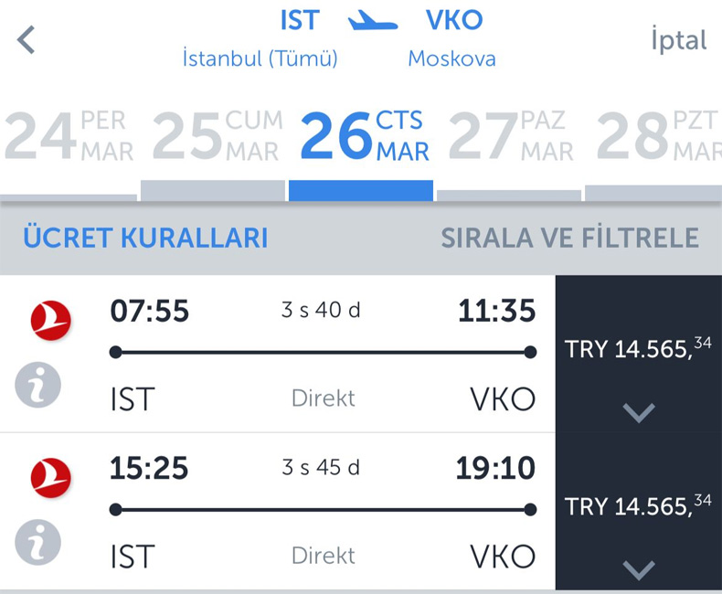 İstanbul-Moskova Uçuşları