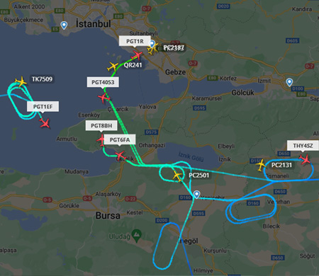 Uçaklar İstanbul'a iniş öncesi dakikalarca tur attı